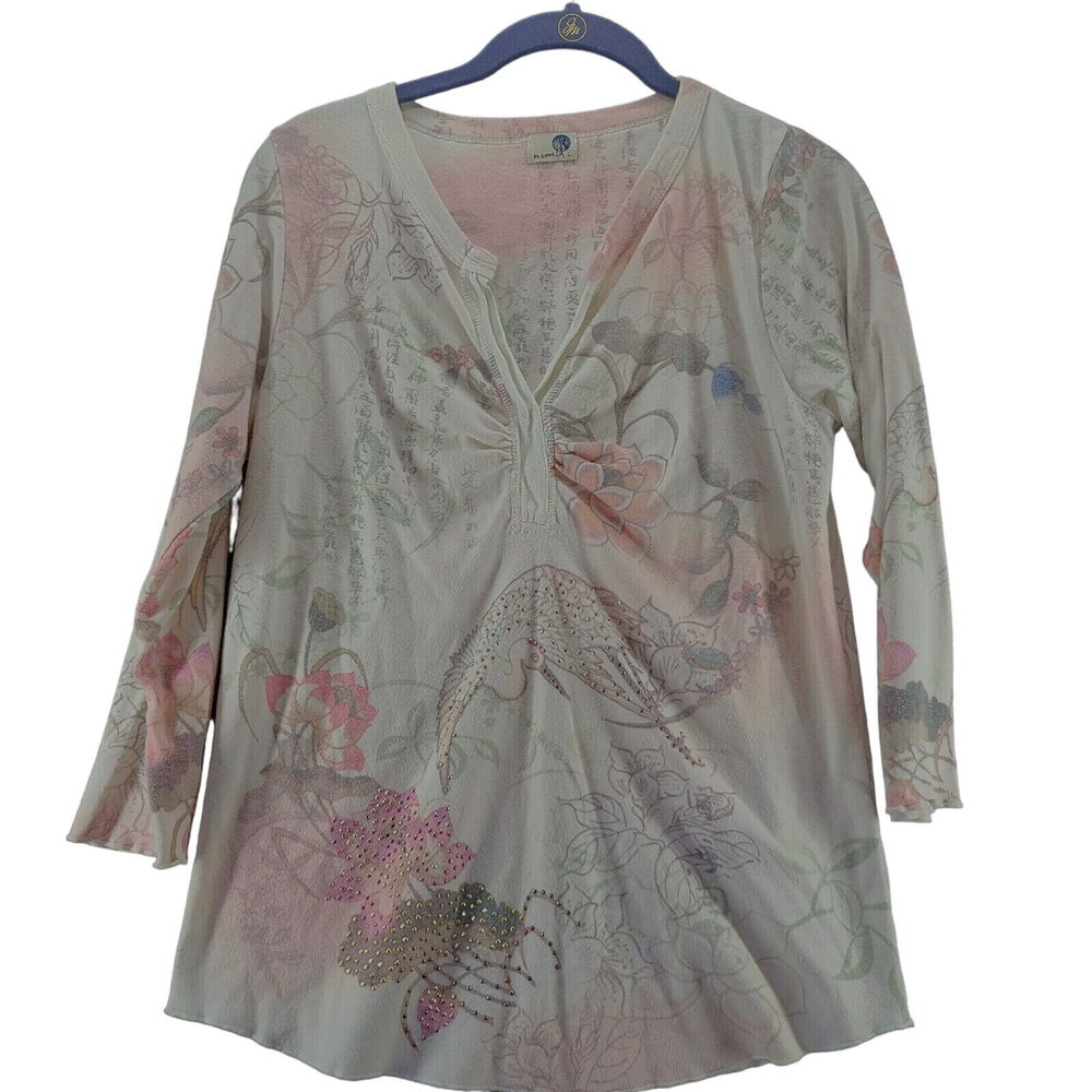One World Womens Blouse Multi-Color Size Large Polyester Blend Long Sleeve